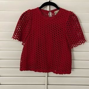 Adorable Red Short Sleeve Sea New York Top
